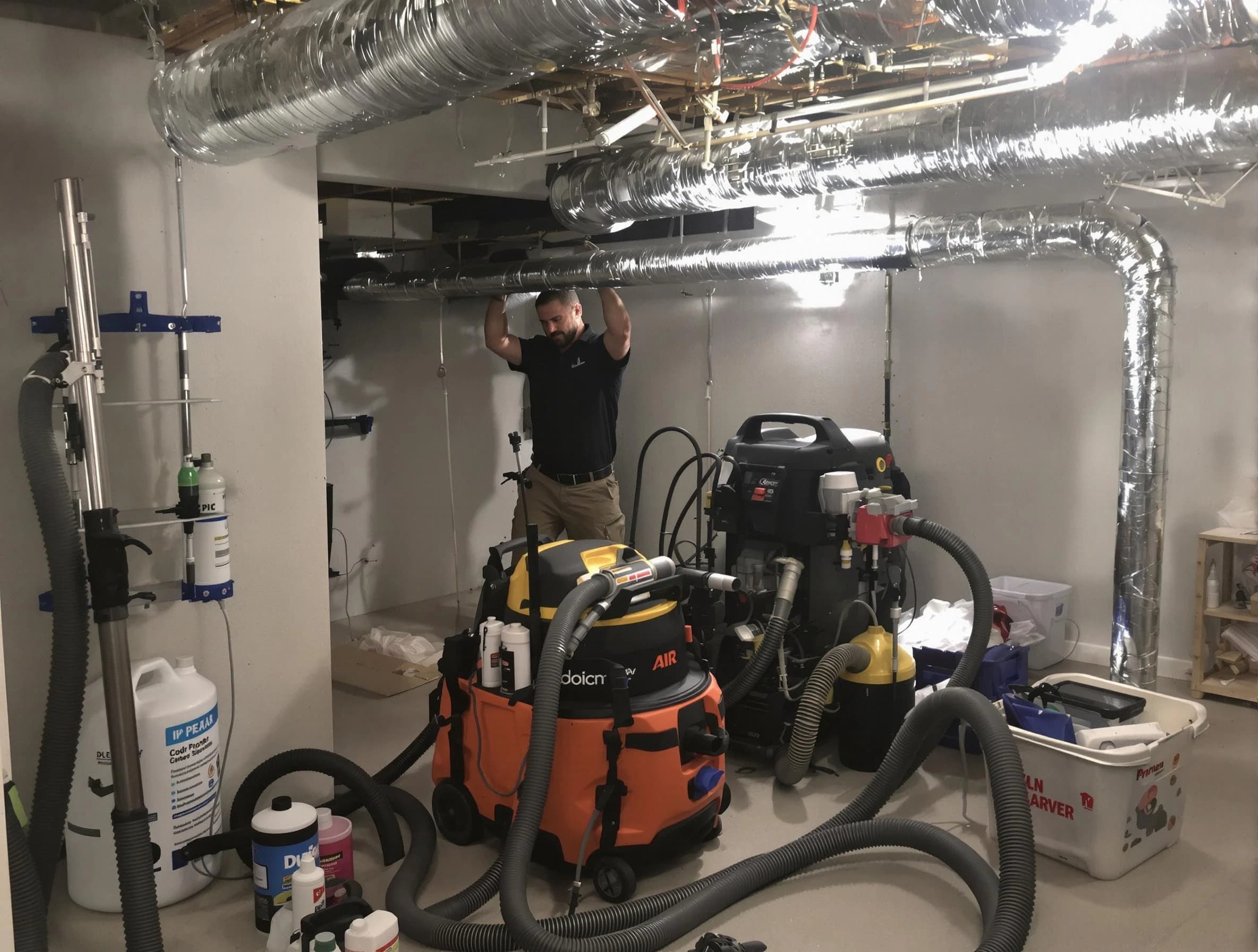 Federal Heights Air Duct Cleaning specialist performing professional mold removal from air ducts using safety equipment in Federal Heights