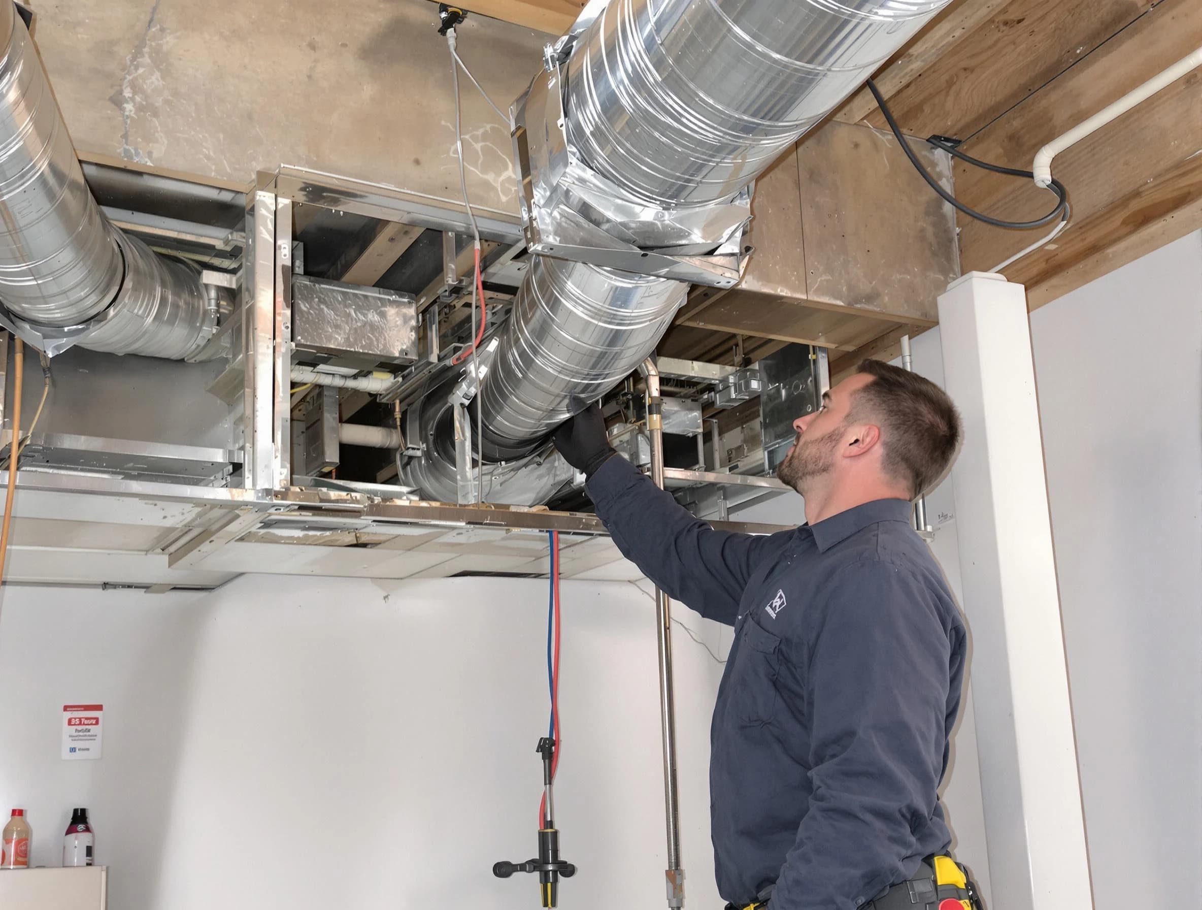 Federal Heights Air Duct Cleaning technician performing professional air duct repair using specialized tools in Federal Heights